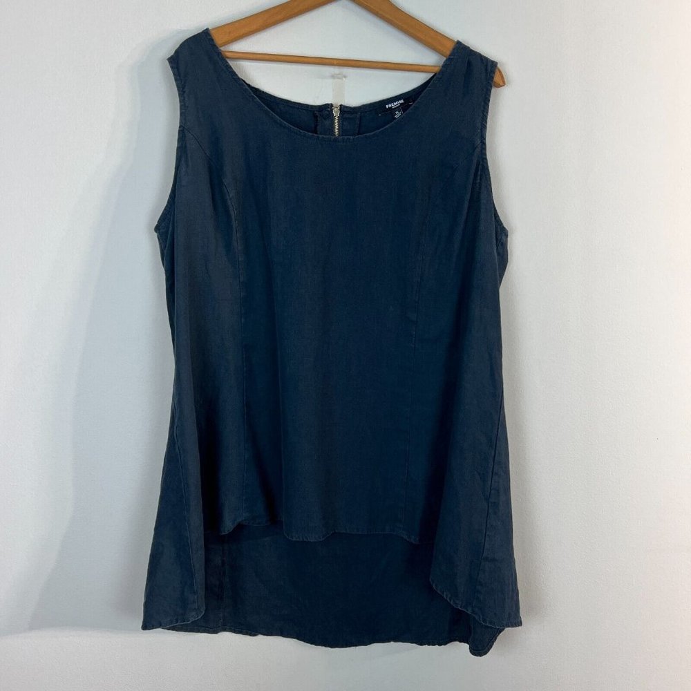 Premise Tunic Top 1X Navy Blue 100% Linen High Low Scoop Neck Exposed Zip